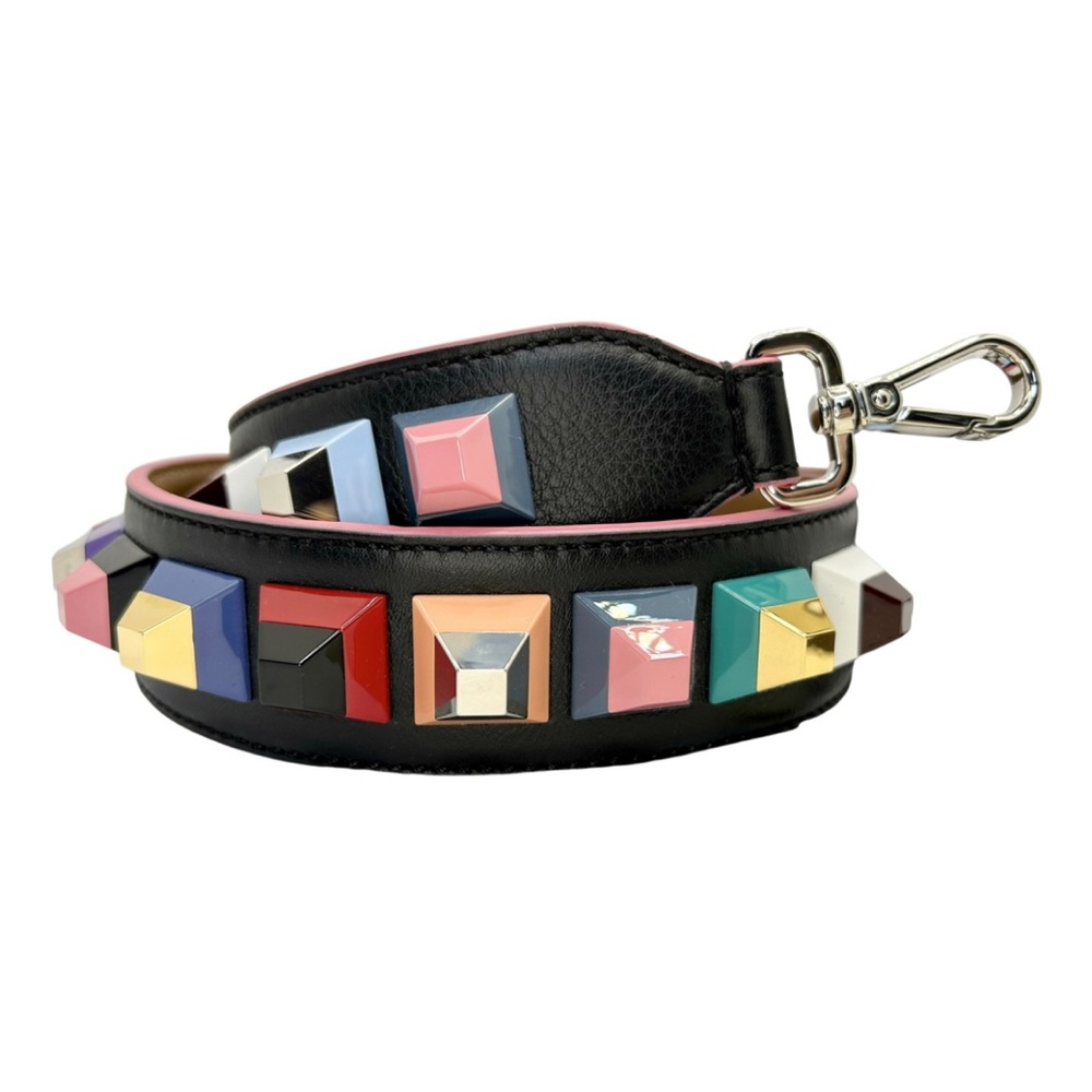 Fendi Long Shoulder Strap You Rainbow Stud Black Calfskin Leather